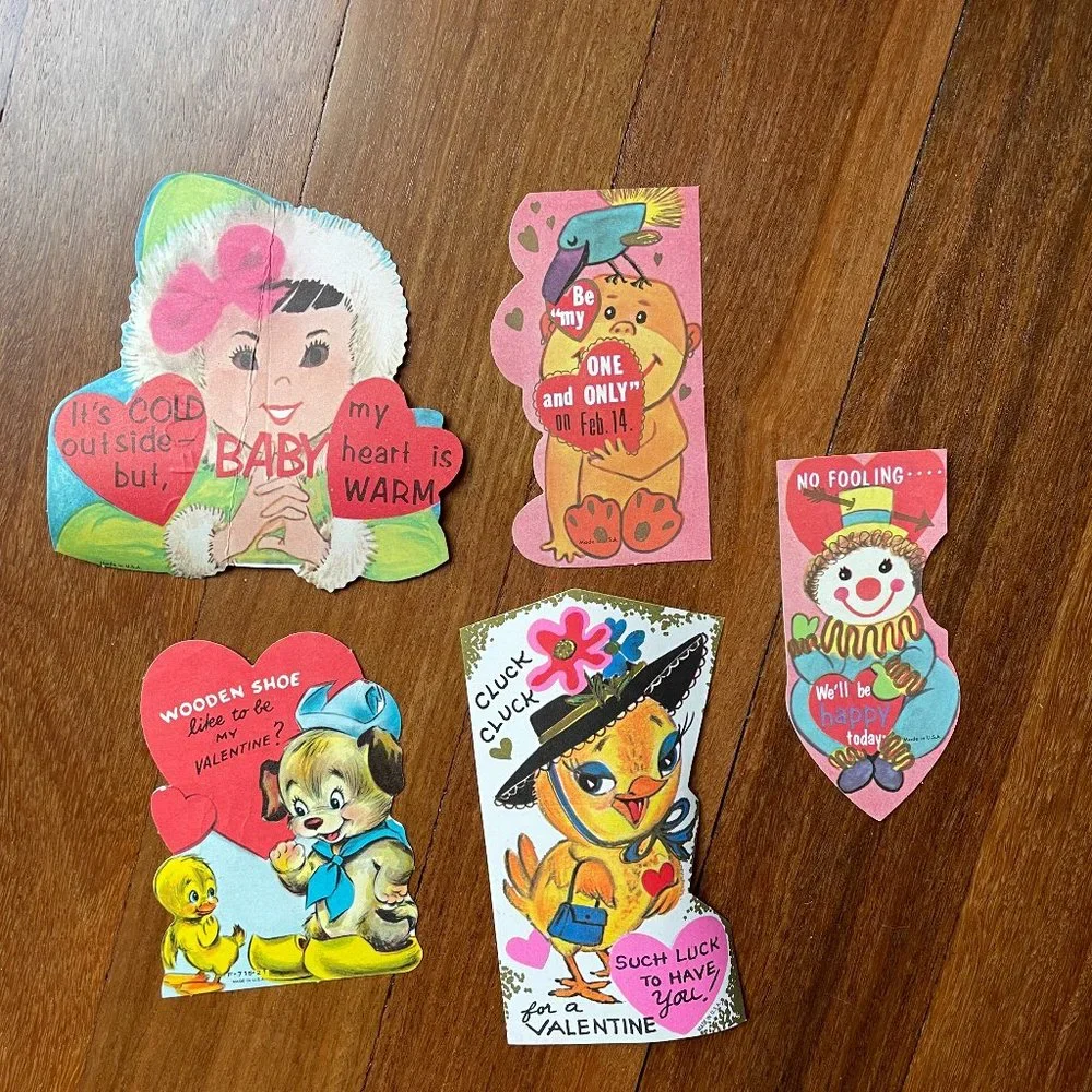 Five (5) Vintage Valentine Exchange Cards